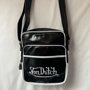 Kustom Made Von Dutch Black/White Vinyl Y2K Retro Vintage Crossbody Bag Purse